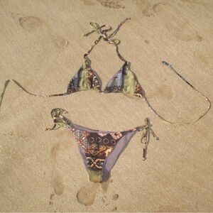 Safari print Green triangle Bikini Set